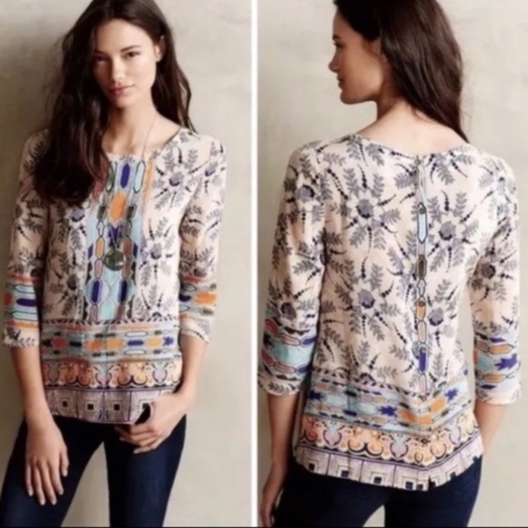Maeve Tops - ANTHROPOLOGIE MAEVE Floral Print 100% Silk Blouse